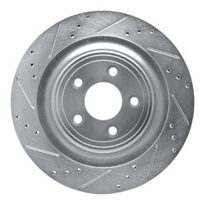 Jaguar XJ Brake Rotor (1) - Rear Left - R1 Concepts - Drilled & Slotted - Silver - `06-`15